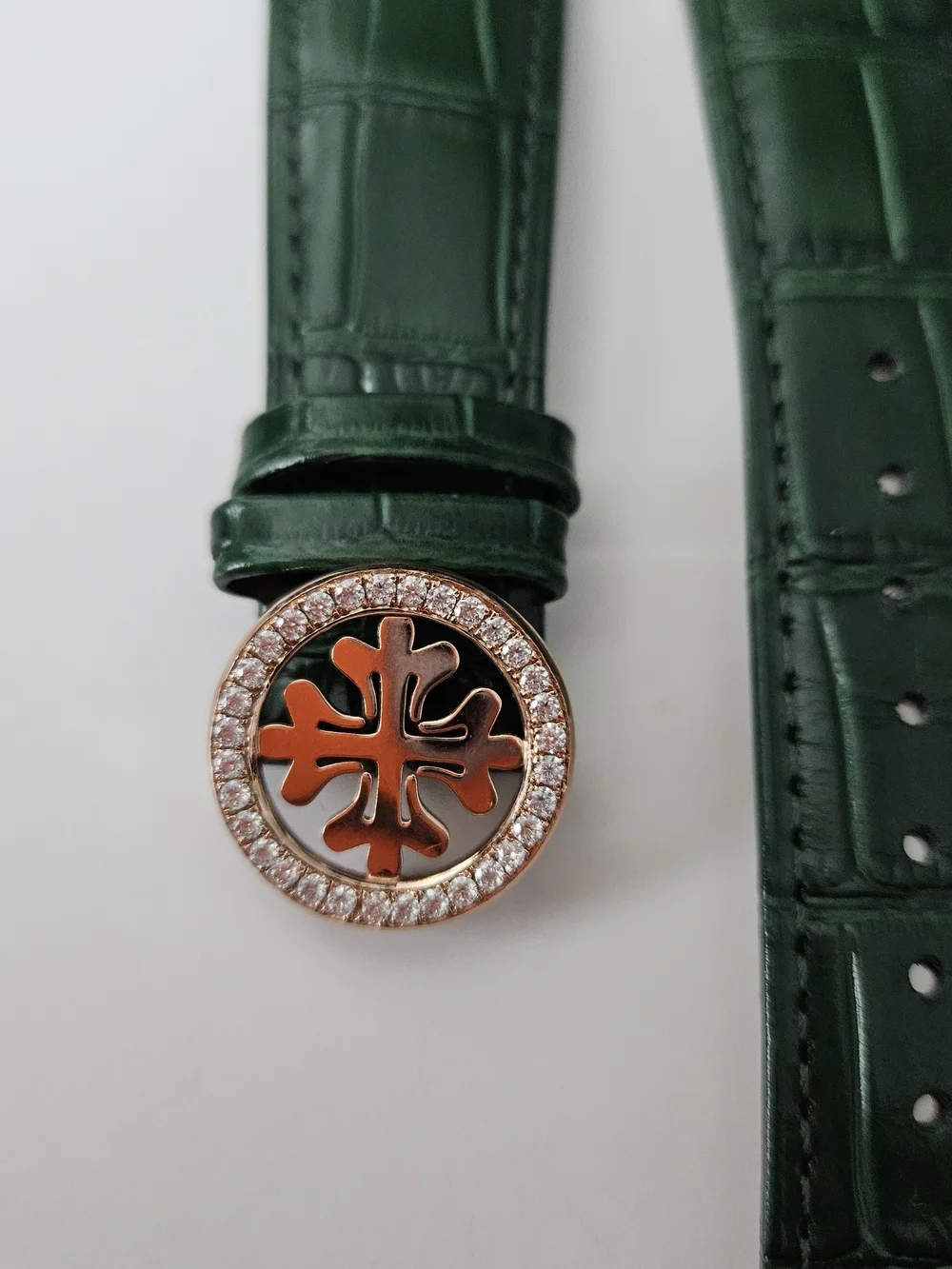Emerald Green Leather Watch Strap with Vs1 Moissanite D Color Stones On Buckle